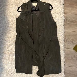 ELEVENSES Anthro L Mini Drape Wrap Long Vest Dark Sage Relaxed Fit